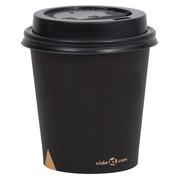 vidaXL Tasses &agrave; caf&eacute; en papier avec couvercles 200 ml 1000 pcs Noir