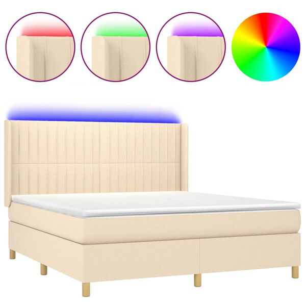 vidaXL Sommier &agrave; lattes de lit matelas et LED Cr&egrave;me 160x200 cm Tissu