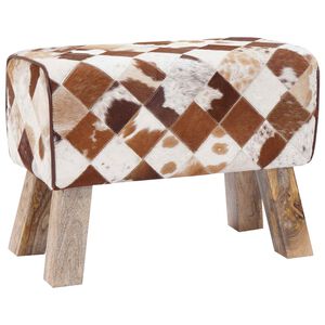 vidaXL banc 60 x 30 x 45 cm Cuir v&eacute;ritable Patchwork marron