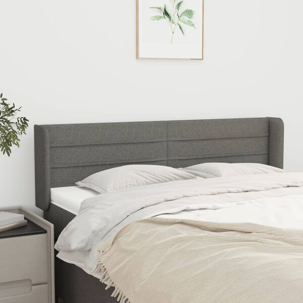 vidaXL T&ecirc;te de lit avec oreilles Gris fonc&eacute; 147x16x78/88 cm Tissu