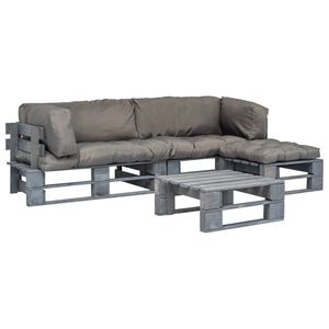 vidaXL Salon palette de jardin 4 pcs avec coussins gris bois