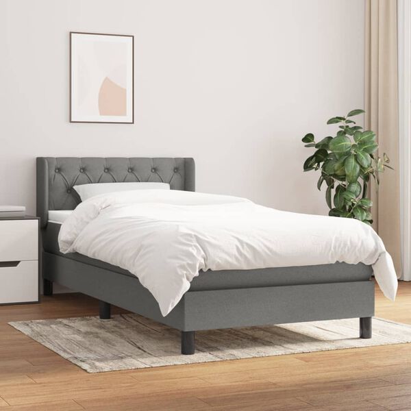 vidaXL Sommier &agrave; lattes de lit avec matelas Gris fonc&eacute; 80x200 cm Tissu