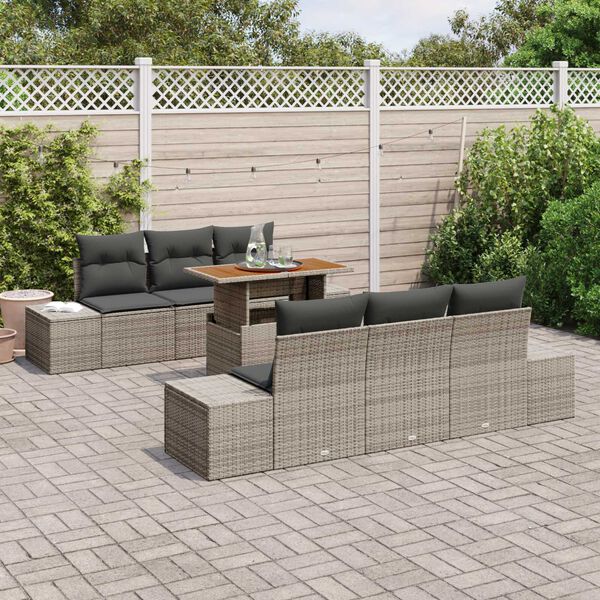 vidaXL Ensemble de canap&eacute; de jardin 7 pcs Gris Poly rotin