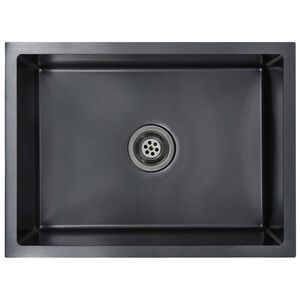 vidaXL &Eacute;vier de cuisine fait &agrave; la main Noir Acier inoxydable