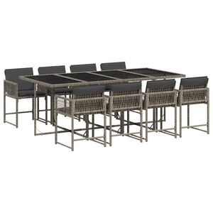vidaXL Ensemble &agrave; manger de jardin 9 pcs coussins gris r&eacute;sine tress&eacute;e