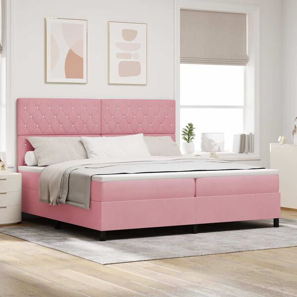 vidaXL Lit &agrave; ressort LED avec matelas Rose 200 x 200 cm tissu