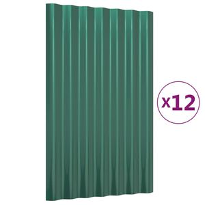 vidaXL Panneaux de toiture 12 pcs Acier galvanis&eacute; Vert 60x36 cm