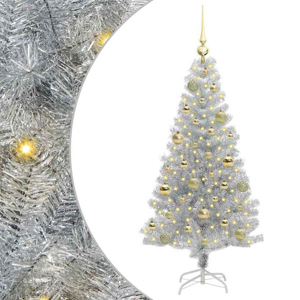 vidaXL Sapin de No&euml;l avec 150 LED avec support Argent 120 cm PET