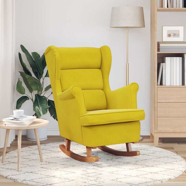 vidaXL Fauteuil &agrave; bascule &agrave; oreilles en velours jaune bois massif