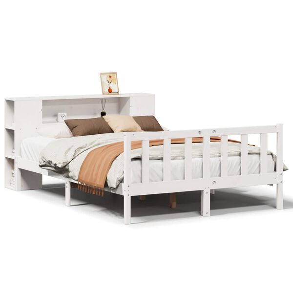 vidaXL Lit biblioth&egrave;que sans matelas blanc 135x190 cm bois pin massif