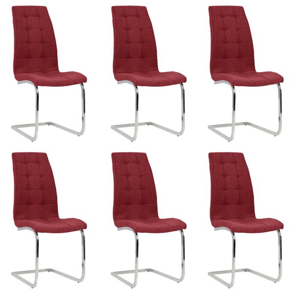 vidaXL Chaises &agrave; manger cantilever lot de 6 rouge bordeaux tissu