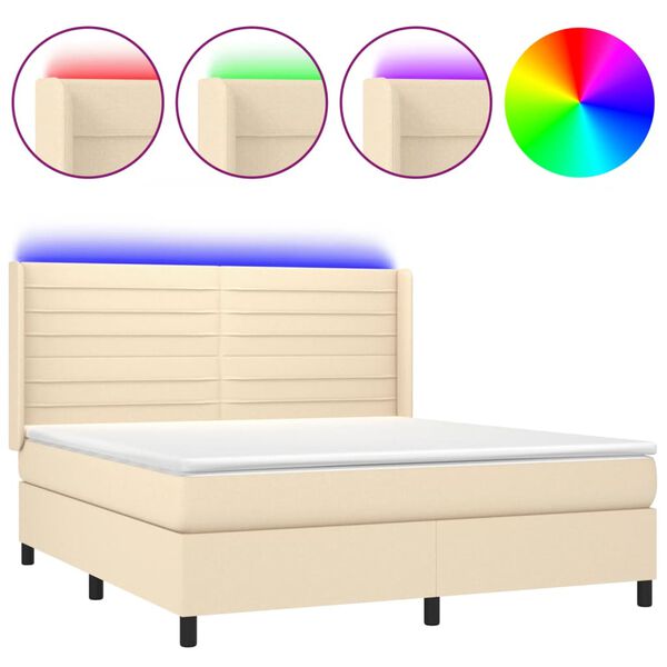 vidaXL Sommier &agrave; lattes de lit matelas et LED Cr&egrave;me 160x200 cm Tissu