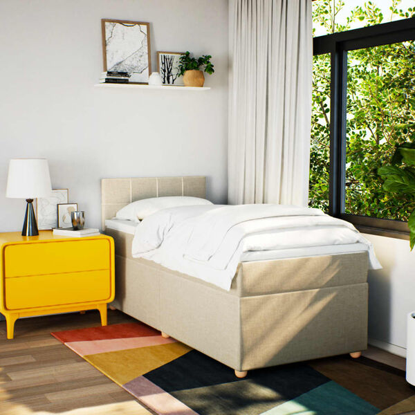 vidaXL Sommier &agrave; lattes de lit et matelas Cr&egrave;me 90x190 cm Tissu