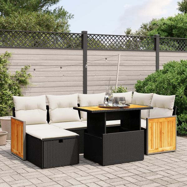vidaXL Salon de jardin 7 pcs avec coussins noir r&eacute;sine tress&eacute;e