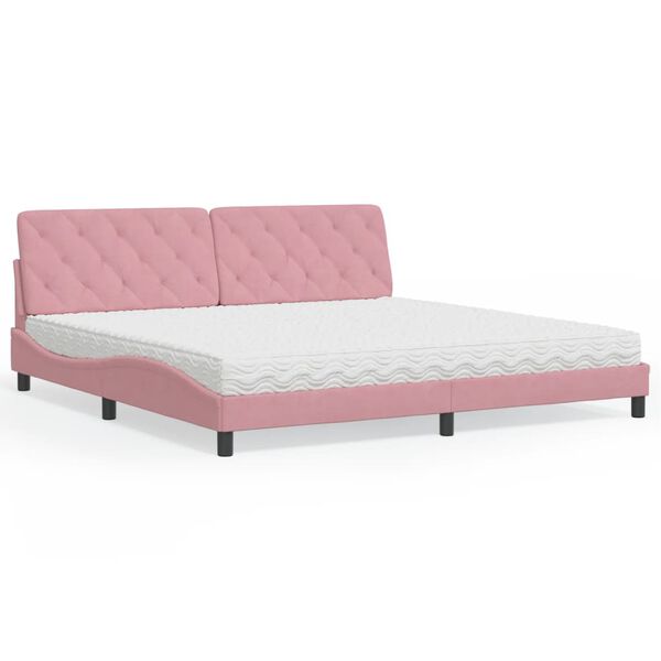 vidaXL Lit avec matelas rose 200x200 cm velours