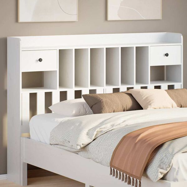 vidaXL T&ecirc;te de lit avec rangement blanc 140 cm bois massif de pin