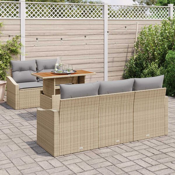 vidaXL Ensemble de canap&eacute; de jardin 6 pcs Beige Poly rotin