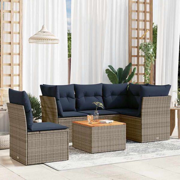 vidaXL Salon de jardin 6 pcs avec coussins gris r&eacute;sine tress&eacute;e