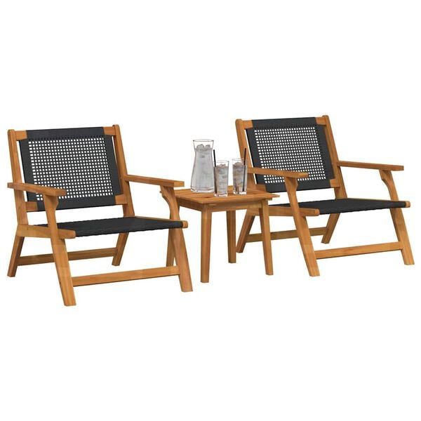 vidaXL Chaises de jardin avec table 3 pcs Noir Bois d'Acacia Massif