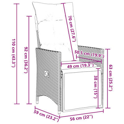 vidaXL Chaises inclinables de jardin lot de 2 et coussins beige rotin