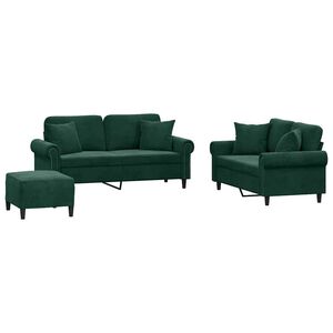 vidaXL Ensemble de canap&eacute;s 3 pcs avec coussins vert fonc&eacute; velours