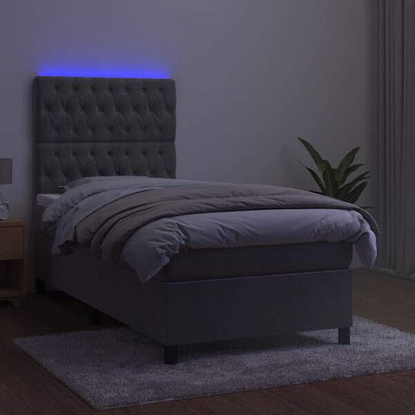 vidaXL Sommier &agrave; lattes de lit et matelas et LED Gris clair 90x190 cm