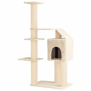 vidaXL Arbre &agrave; chat avec poteaux &agrave; griffer en sisal Cr&egrave;me 183 cm