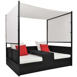 vidaXL Lit de jardin avec auvent Noir 190x130 cm R&eacute;sine tress&eacute;e
