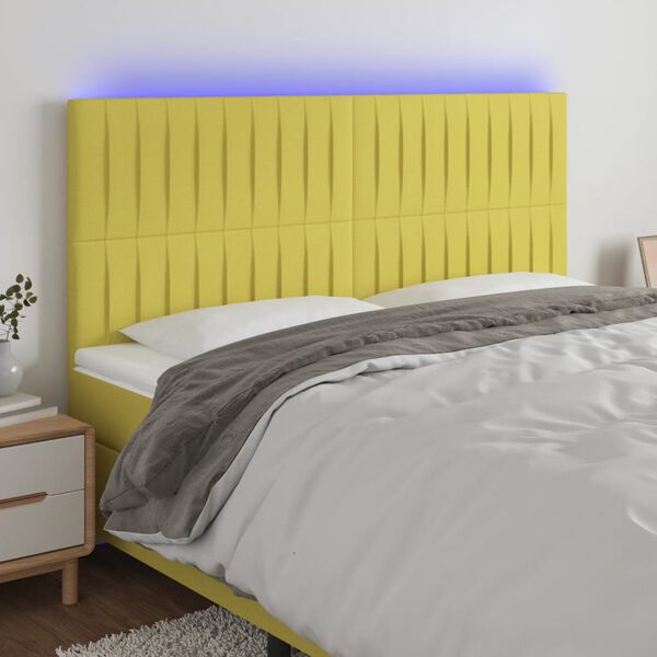 vidaXL T&ecirc;te de lit &agrave; LED Vert 200x5x118/128 cm Tissu