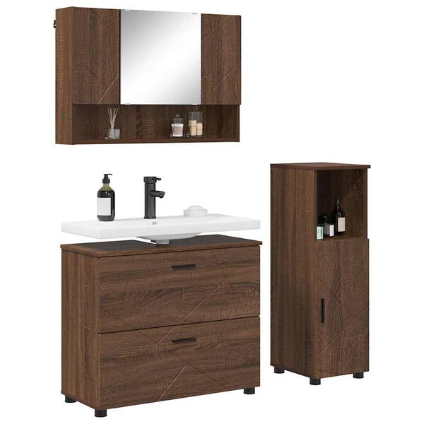 vidaXL Ensemble de mobilier de salle de bain 3 pcs Ch&ecirc;ne brun