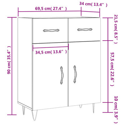 vidaXL Buffet gris béton 69,5x34x90 cm bois d'ingénierie