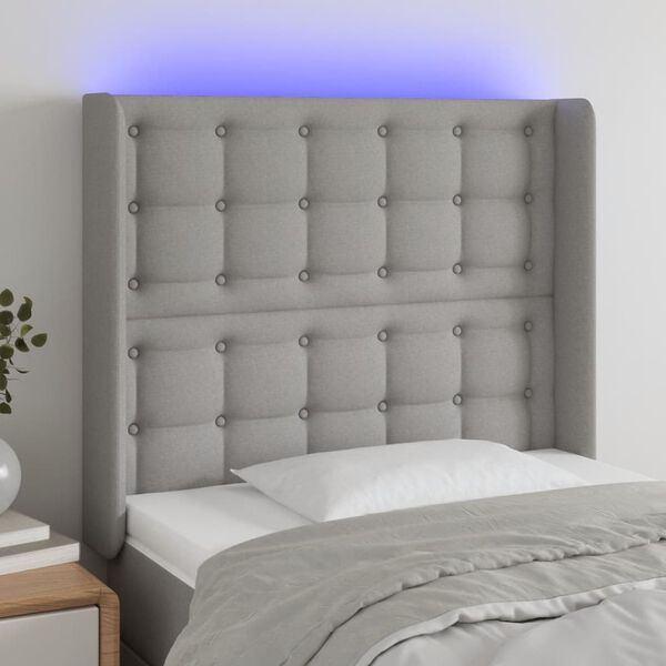 vidaXL T&ecirc;te de lit &agrave; LED Gris clair 83x16x118/128 cm Tissu