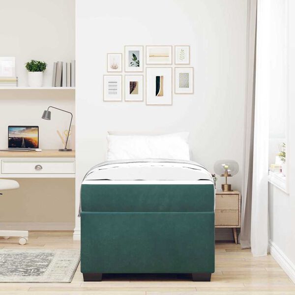 vidaXL Cadre de lit avec matelas Vert fonc&eacute; 90 x 200 cm tissu