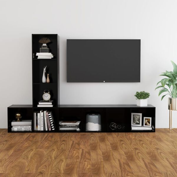 vidaXL Ensemble de meubles TV 3 pcs Noir Bois d'ingénierie