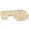 vidaXL Salon de jardin 10 pcs avec coussins cr&egrave;me bois de pin massif