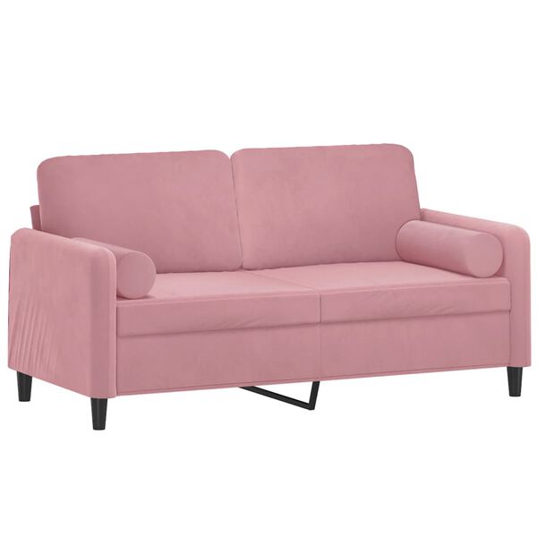 vidaXL Canap&eacute; 2 places avec oreillers d&eacute;coratifs rose 140 cm velours