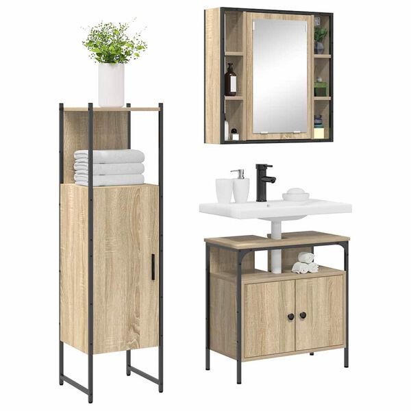 vidaXL Ensemble de mobilier de salle de bain avec &eacute;tag&egrave;re 3 pcs Marron