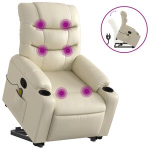 vidaXL Fauteuil inclinable de massage Cr&egrave;me Similicuir
