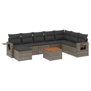 vidaXL Salon de jardin 9 pcs avec coussins gris r&eacute;sine tress&eacute;e