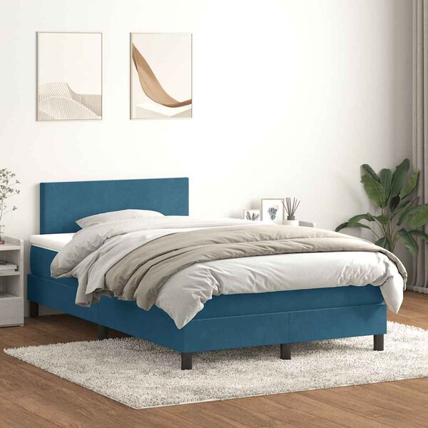 vidaXL Sommier &agrave; lattes de lit et matelas et LED bleu fonc&eacute; 120x210cm velours