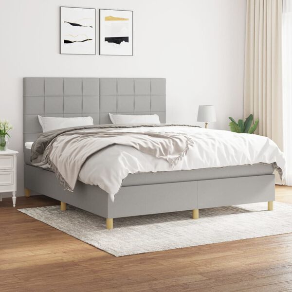 vidaXL Sommier &agrave; lattes de lit avec matelas Gris clair 160x200cm Tissu