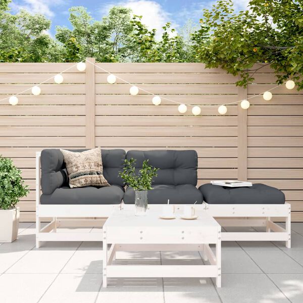 vidaXL Salon de jardin 4 pcs avec coussins blanc bois massif