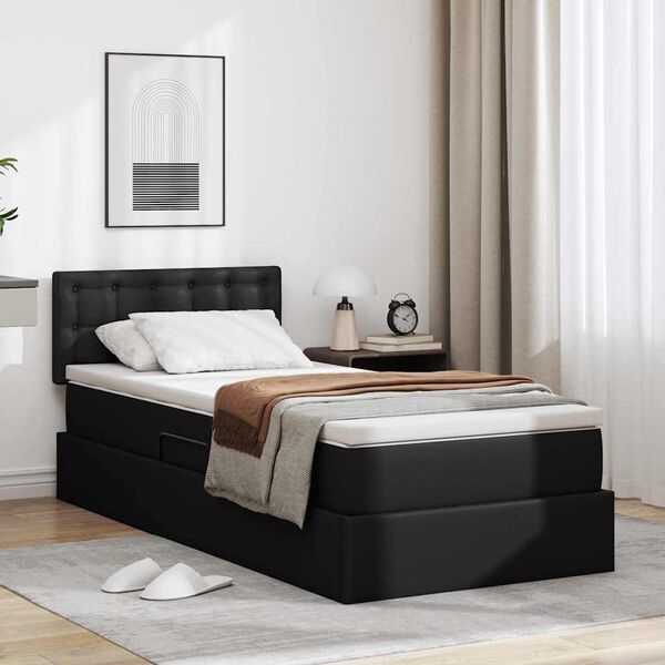 vidaXL Lit avec rangement et matelas Noir 90 x 200 cm Simili cuir
