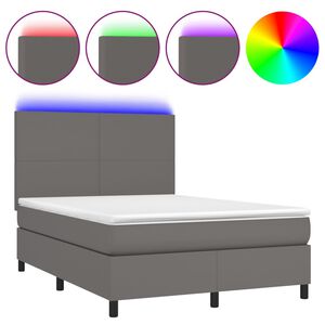 vidaXL Sommier &agrave; lattes de lit avec matelas et LED Gris 140x190 cm