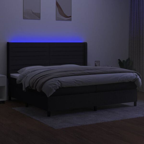 vidaXL Sommier &agrave; lattes de lit matelas et LED Noir 200x200 cm Tissu