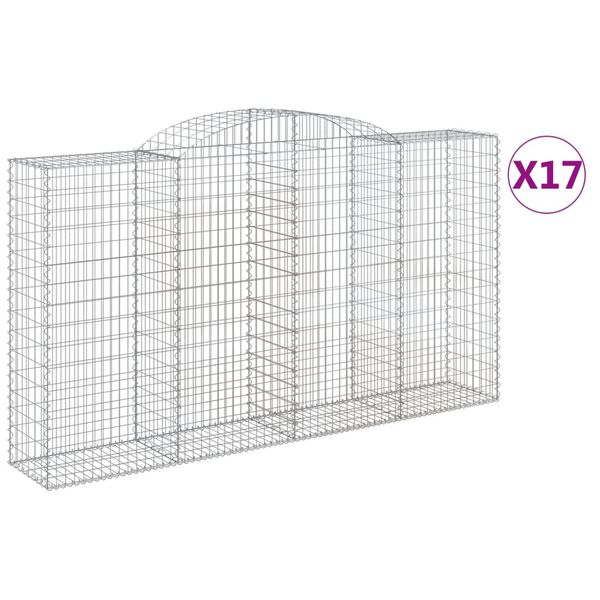 vidaXL Paniers &agrave; gabions arqu&eacute;s 17 pcs 300x50x160/180 cm fer galvanis&eacute;