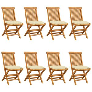 vidaXL Chaises pliantes avec coussins blanc cr&egrave;me, 8 pi&egrave;ces, en teck massif