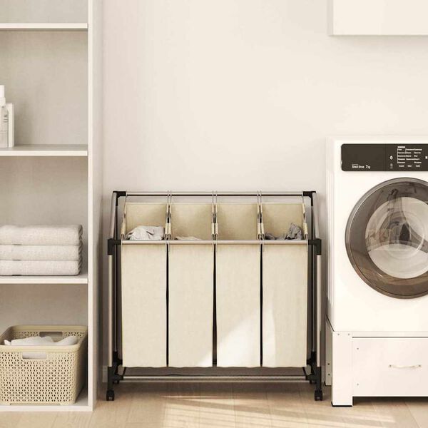 vidaXL Trieuse à linge avec 4 sacs Crème Acier