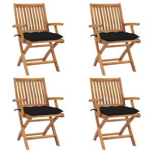 vidaXL Chaises pliantes avec coussins, 4 pi&egrave;ces, en teck massif