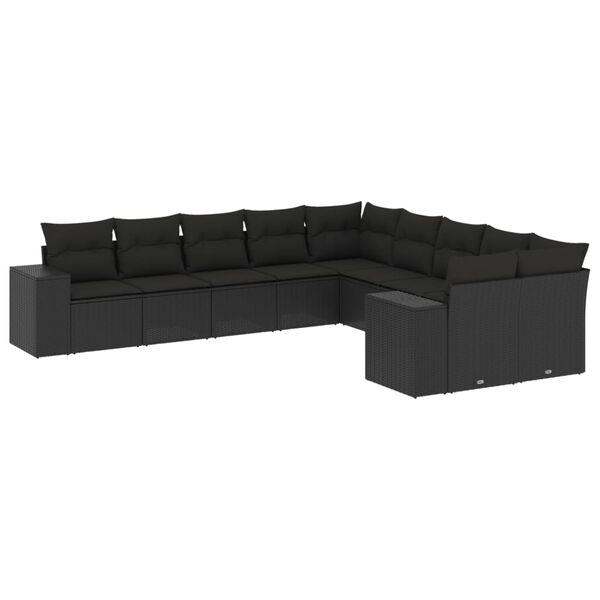 vidaXL Salon de jardin 10 pcs avec coussins noir r&eacute;sine tress&eacute;e